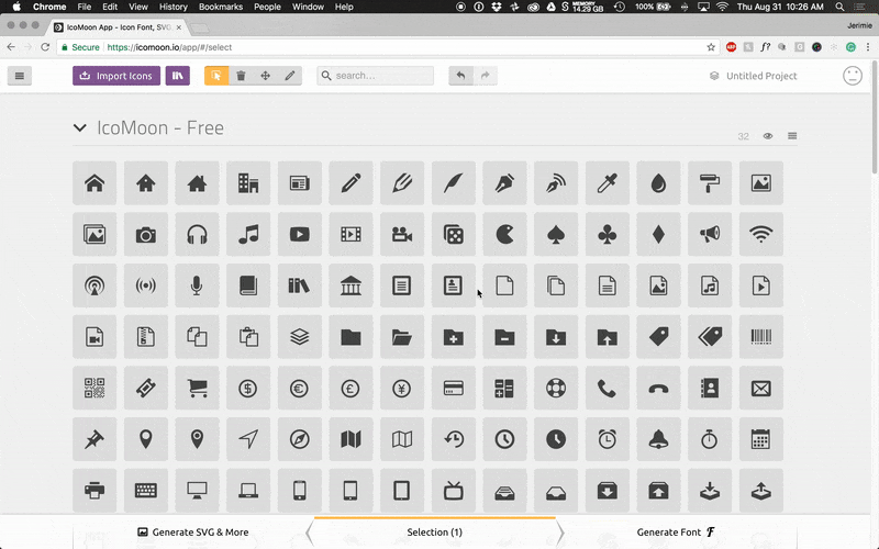 Use IcoMoon's font creation app by clicking on the 'Import' button at the top of the page.